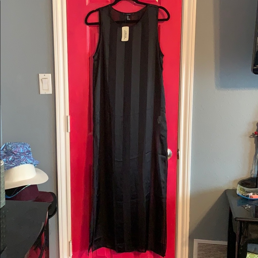 Sheer and Satin Stripe Maxi Dress with Slits